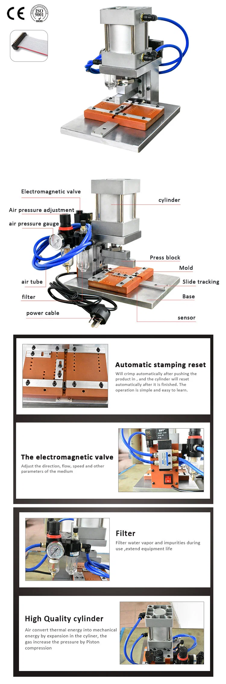 4-64p Idc Flat Ribbon Cable Connector Krimpmachine, Ffc Draad Pneumatische Pers Automatische Stempelmachine, Semi-automatische 4-60 Pin Lintkabel Fe-male Connector Krimpmachine Voor Idc Vlakke Kabel Krimpmachine