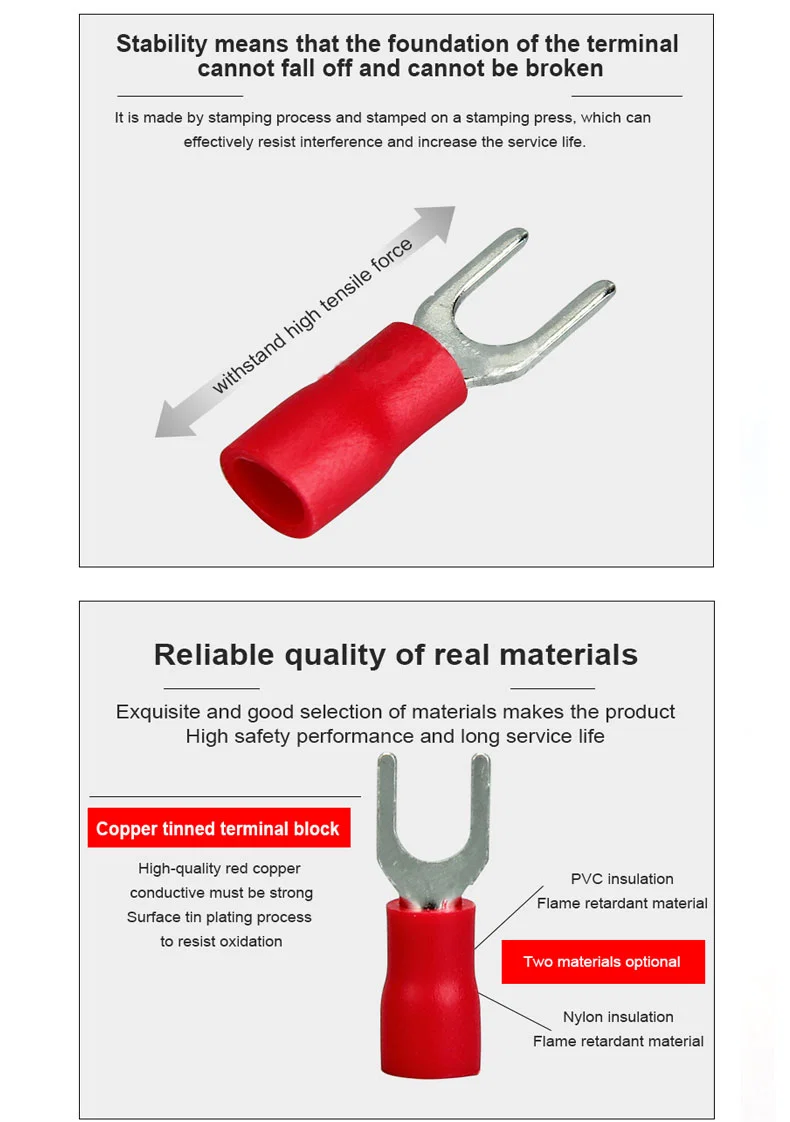 SVN Nylon geïsoleerde spade terminals, Continuous spade koperen koord eindterminal, bout splice terminal, Spade Terminal, Svn Spade Terminal, Koper Terminal Bout 