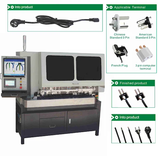 Automatische 3-Pin Stekker Invoer- en Krimpmachine WPM-3500A - Netsnoerkrimpmachine